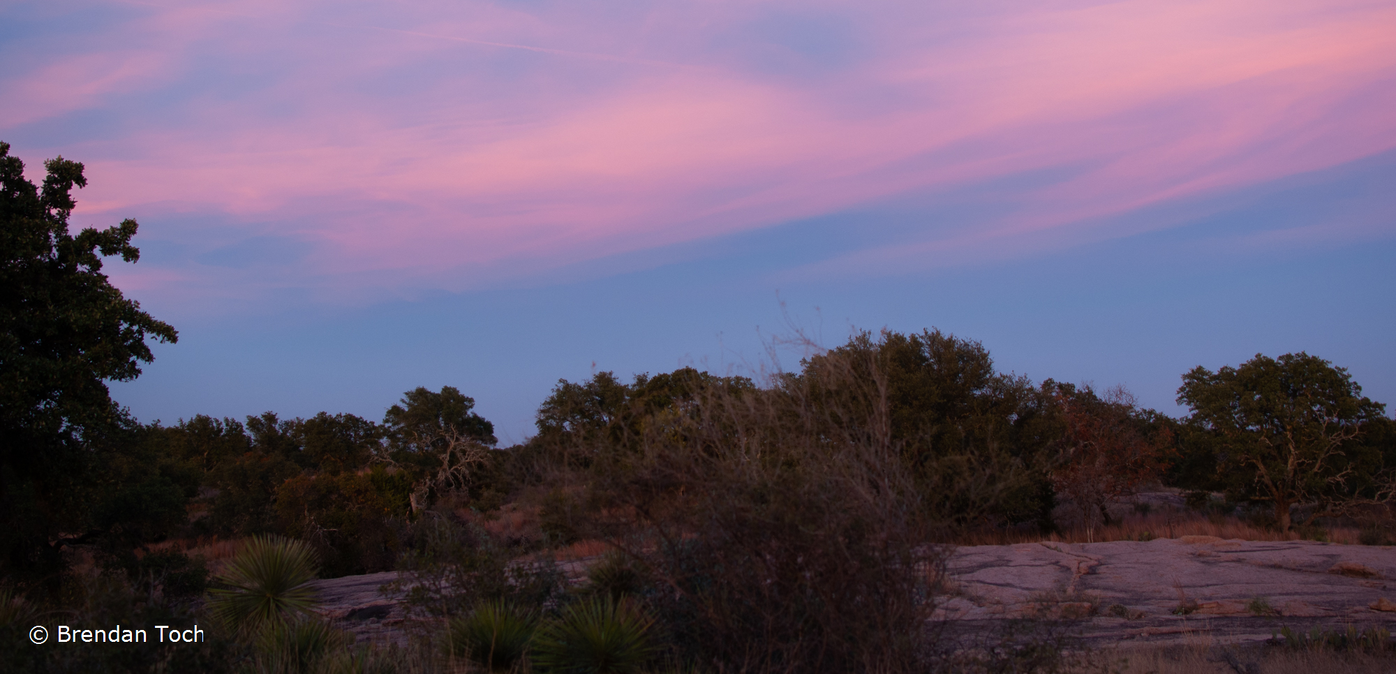 Enchanted Rock, Texas - Sunset colors from the Walnut Springs primitive campsite.