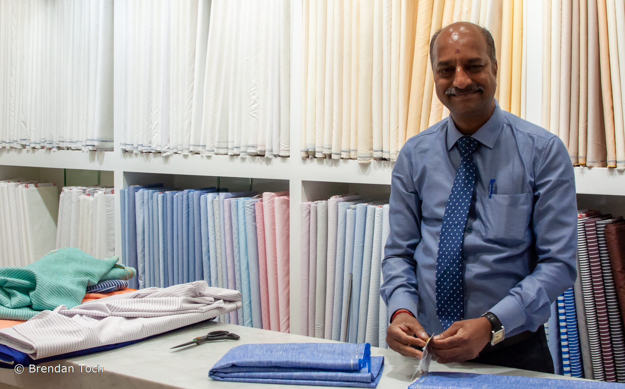 Chennai, India - Fabric showcase at Raymond's tailors.